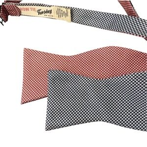 Bow Tie Tuesday Reversible Bowtie Houndstooth Red Blue Gingham 2.5 Wide Self Tie
